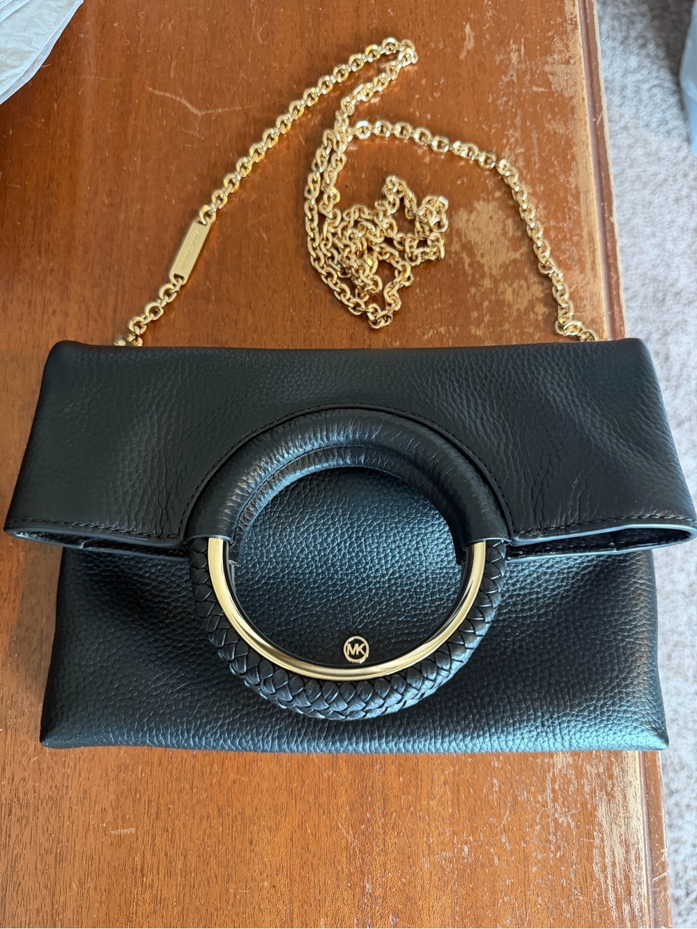 Michael Kors Black Leather Crossbody Bag with Gold Chain